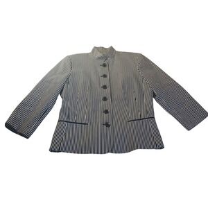 Chaps Striped Mandarin Collar Blazer Womens 12 Black‎ White Preppy Professional